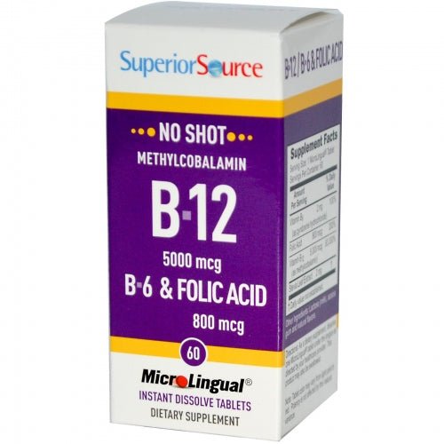 Methylcobalamin B - 12 1000 mcg, B - 6 & Folic Acid - 60 MicroLingual Tablets - Superior Source by Superior Source