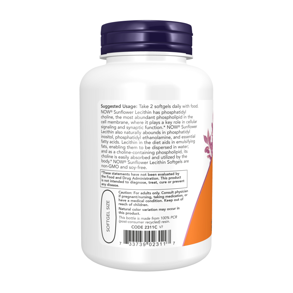 Sunflower Lecithin 1200mg, 100 softgels – now® by Now Foods
