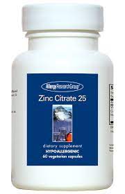 Zinc Citrate 25 - 60 Veg Capsules - Nutricology / Allergy Research Group by Allergy Research Group|Nutricology