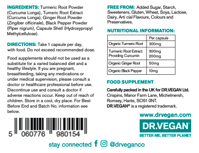 DR VEGAN Curcumin & Turmeric 30's by DR VEGAN