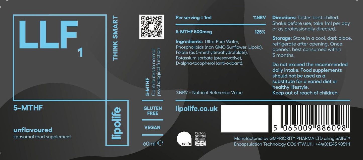 LLF1 Folate 5 - MTHF Liposomal - 60ml - lipolife by Lipolife