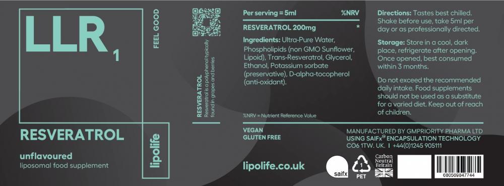 Lipolife LLR1 Resveratrol 240ml (Liposomal) by Lipolife
