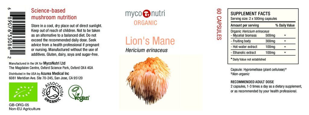 MycoNutri Lion's Mane (Organic) Capsules 60s by MycoNutri