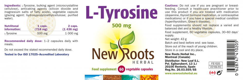 New Roots Herbal L - Tyrosine 500mg 60's by New Roots Herbal