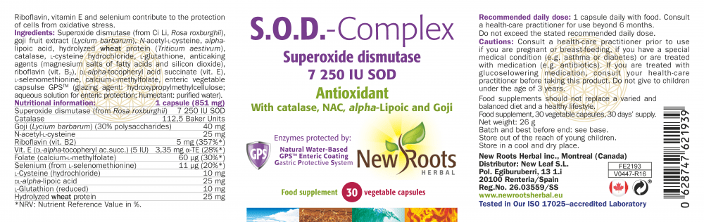 S.O.D - Complex - 30 vegetable capsules - New Roots Herbal by New Roots Herbal