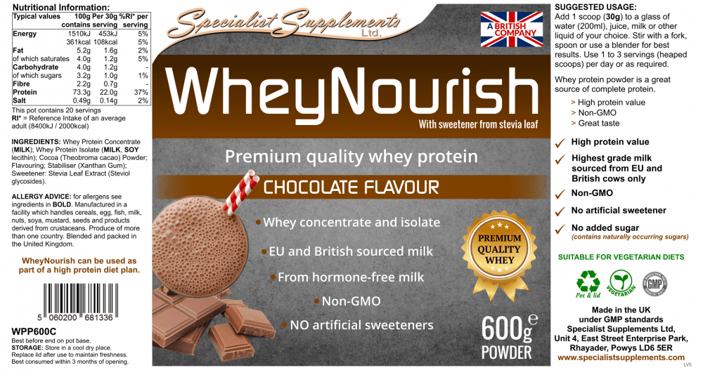 Specialist Supplements WheyNourish Chocolate 600g by Specialist Supplements
