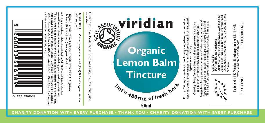 Viridian Organic Lemon Balm Tincture 50ml by Viridian