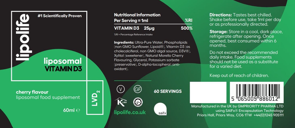 LVD2 Liposomal Vitamin D3 (Cherry Flavour) 60ml - Lipolife by Lipolife