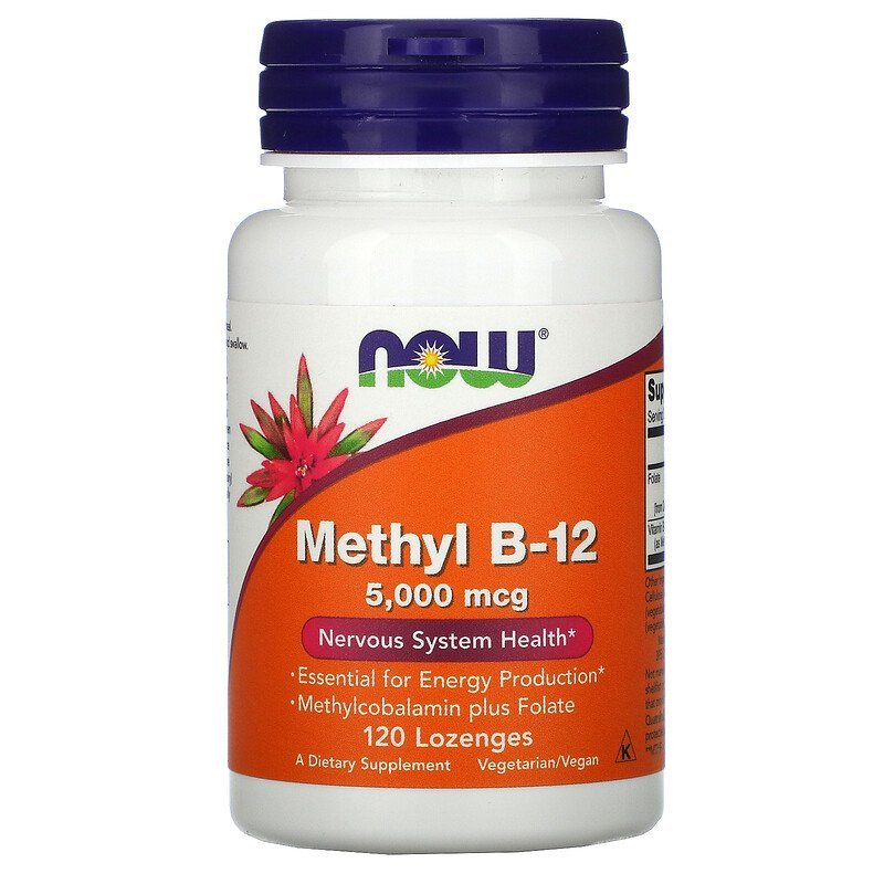 Methyl B12 5000mcg (Methylcobalamin Plus Folate) 120 Lozenges - Now Foods by Now Foods