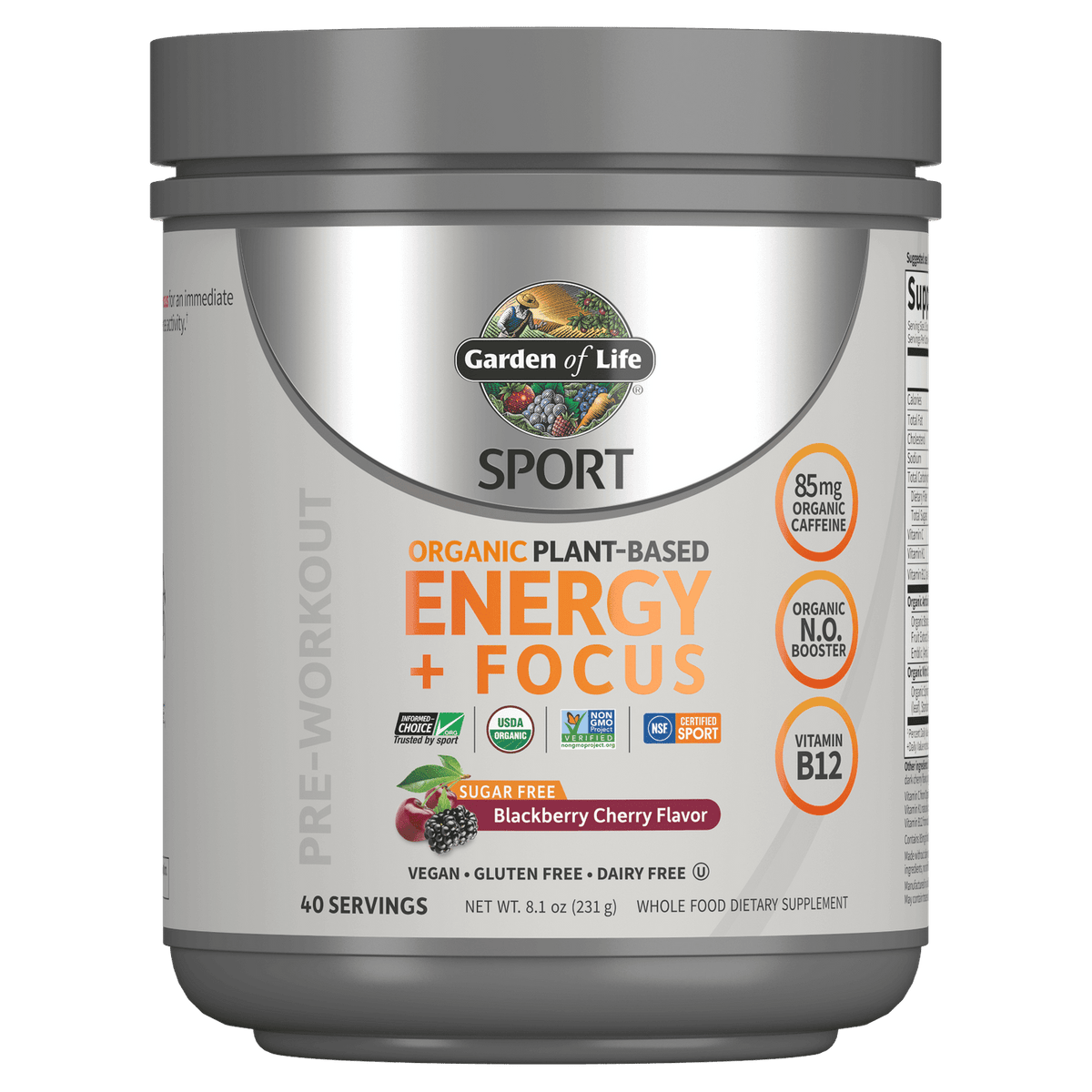 Sport Organic Plant - Based Berry Pre - Workout Energy, 231g Garden of Life by Garden of Life