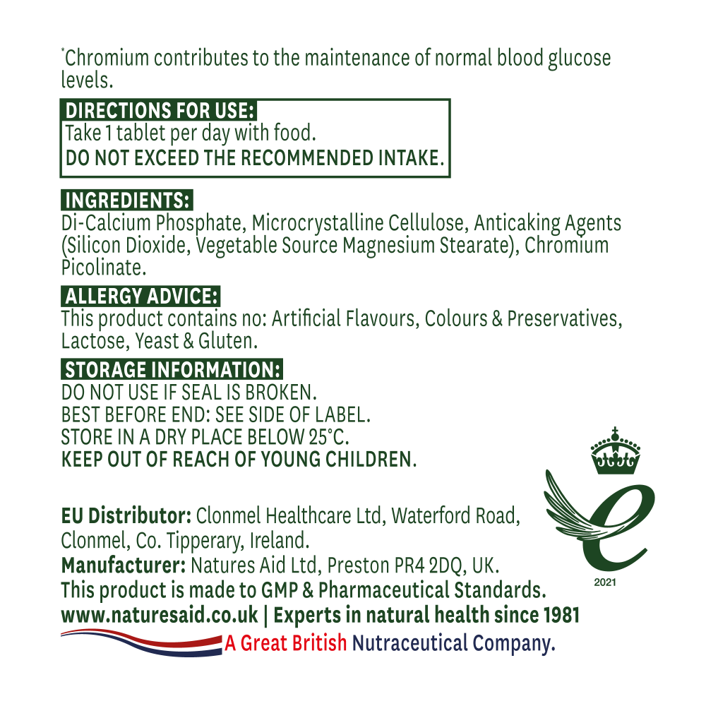 Natures Aid Chromium Picolinate 200µg Elemental 90s by Natures Aid