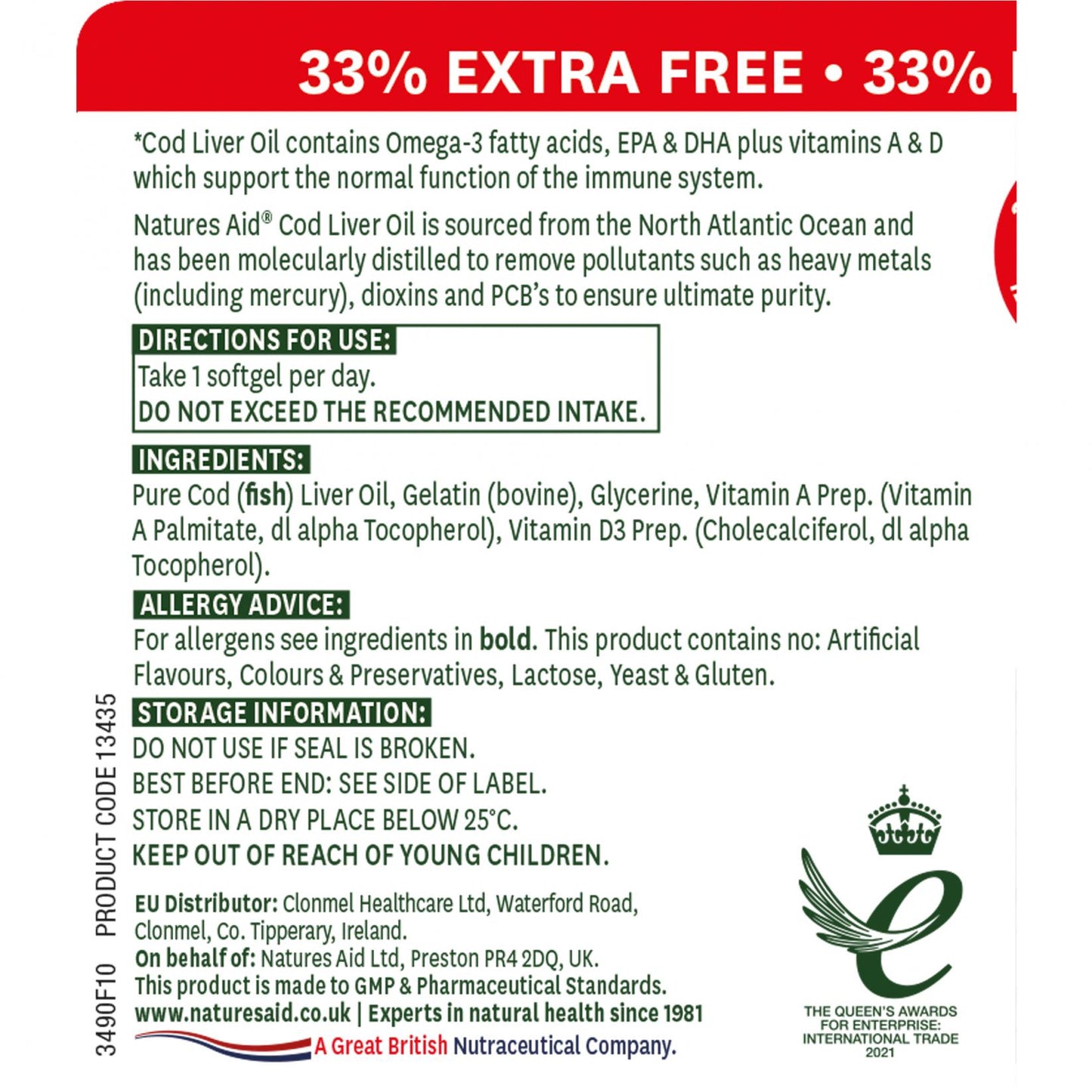 Natures Aid  Cod Liver Oil  550mg 120's