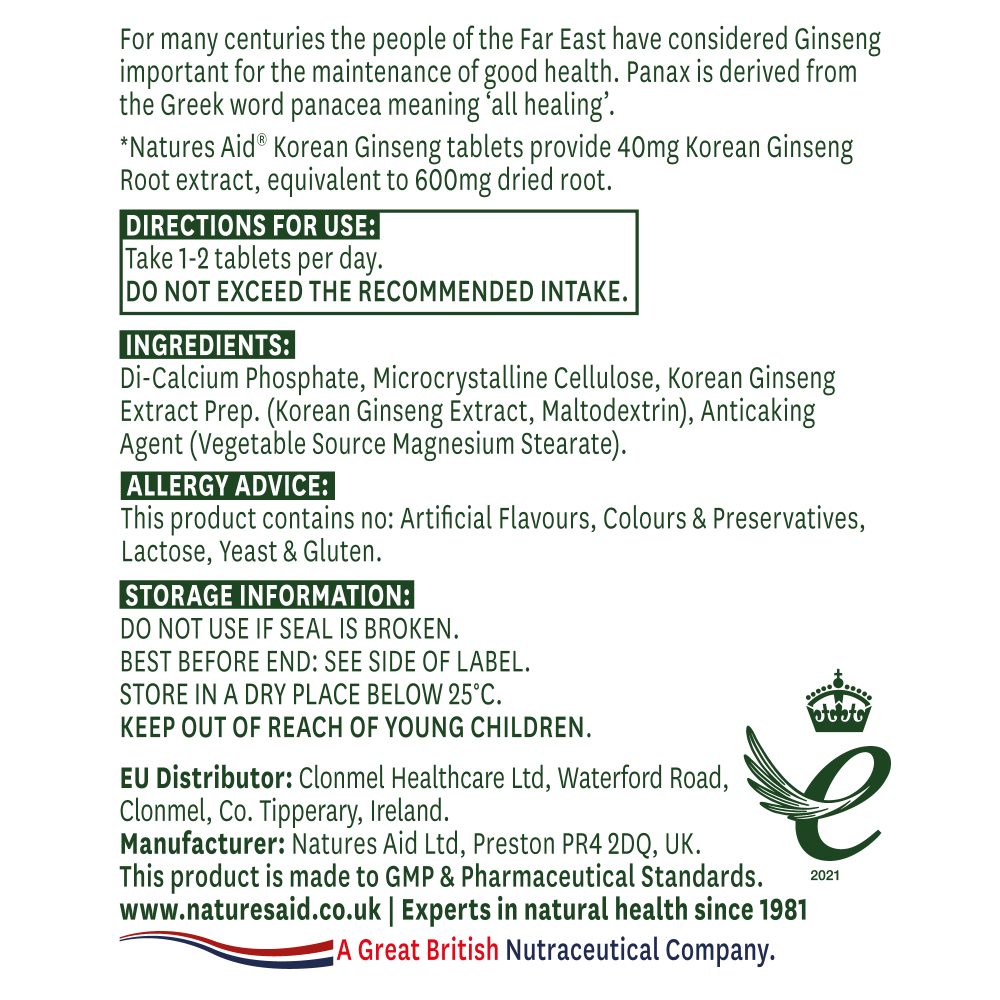 Natures Aid Korean Ginseng 90's by Natures Aid