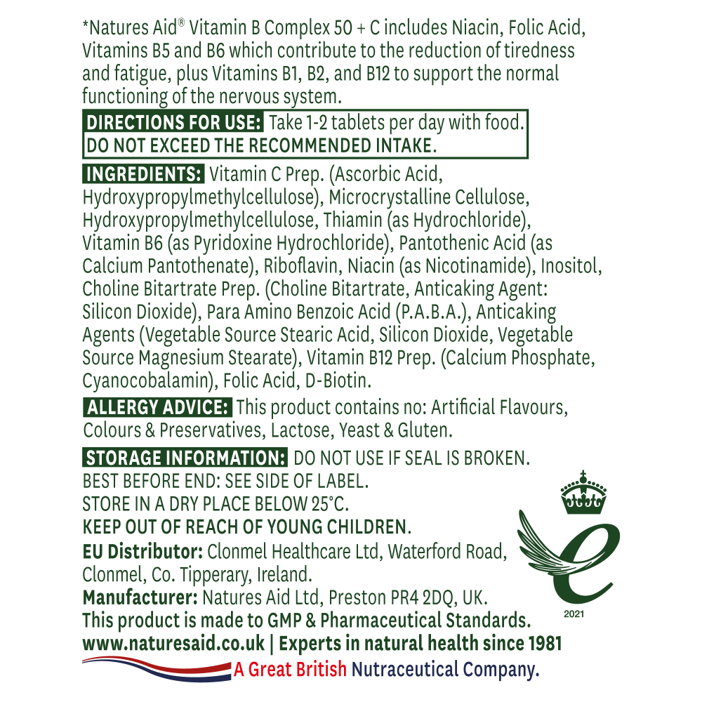 Natures Aid Vitamin B Complex 50 + C 30's by Natures Aid