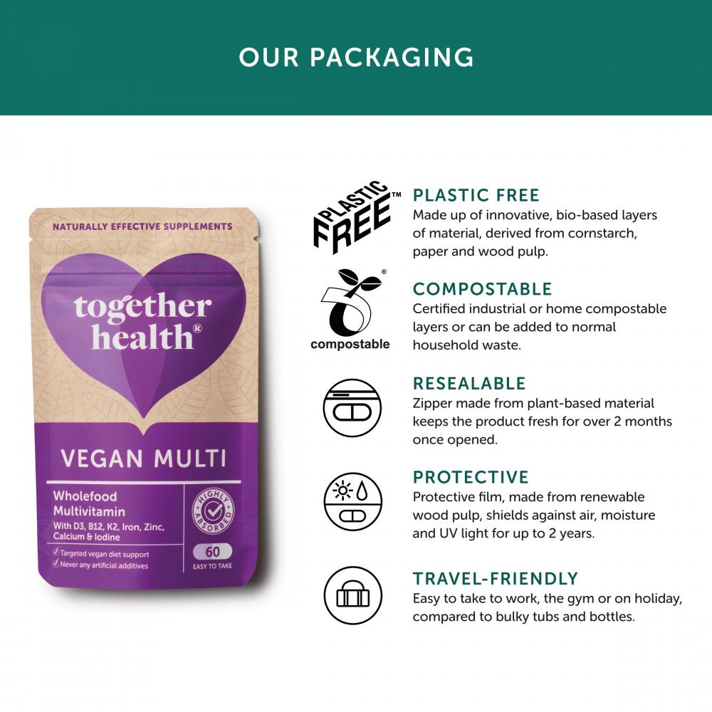 Together Health Vegan Multi Wholefood Multivitamin with D3, B12, K2, Iron, Zinc, Calcium & Iodine 60's by Together Health