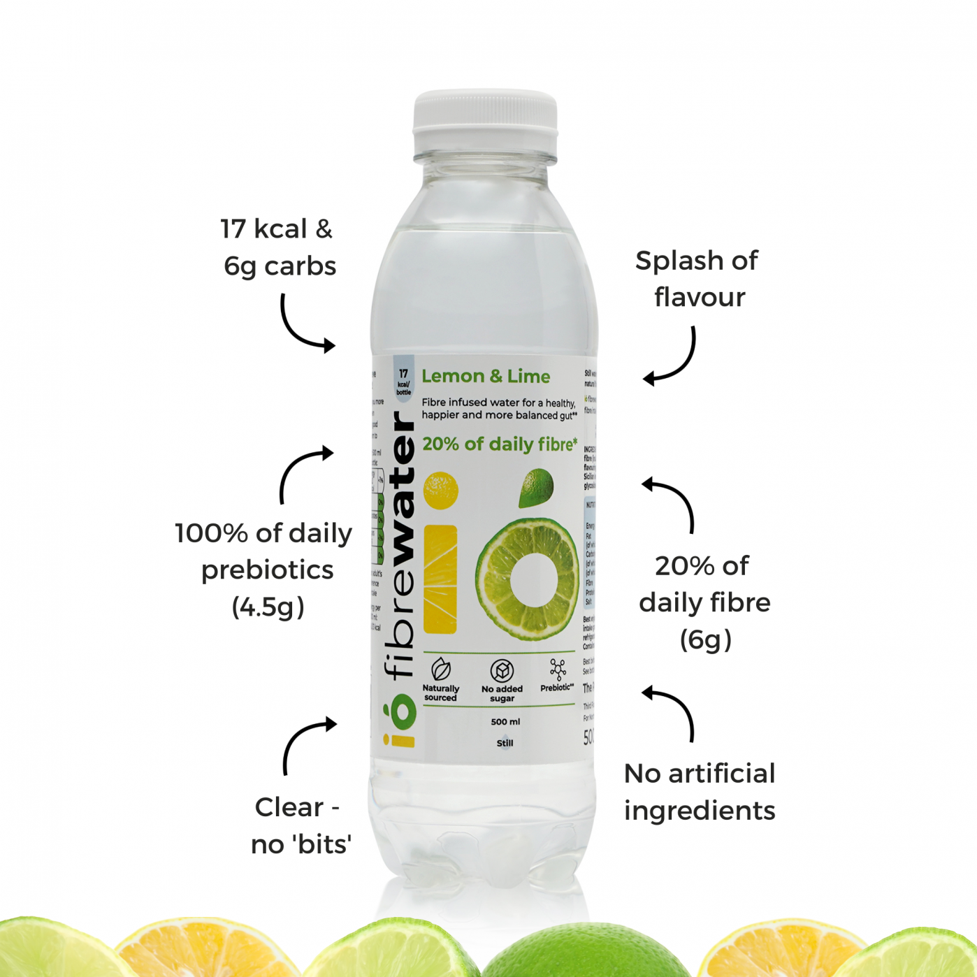 ió fibrewater  ió fibrewater Lemon & Lime 500ml SINGLE