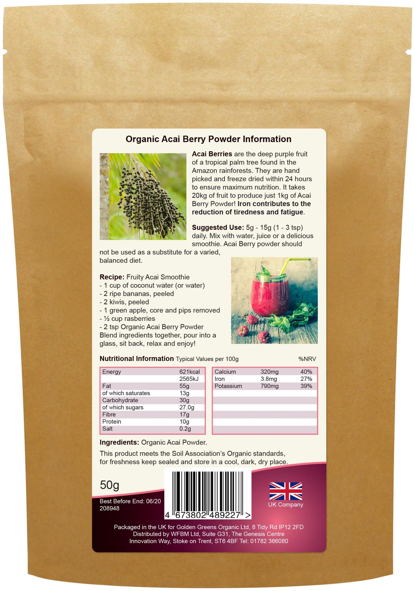 Golden Greens (Greens Organic)  Organic Acai Berry Powder 50g