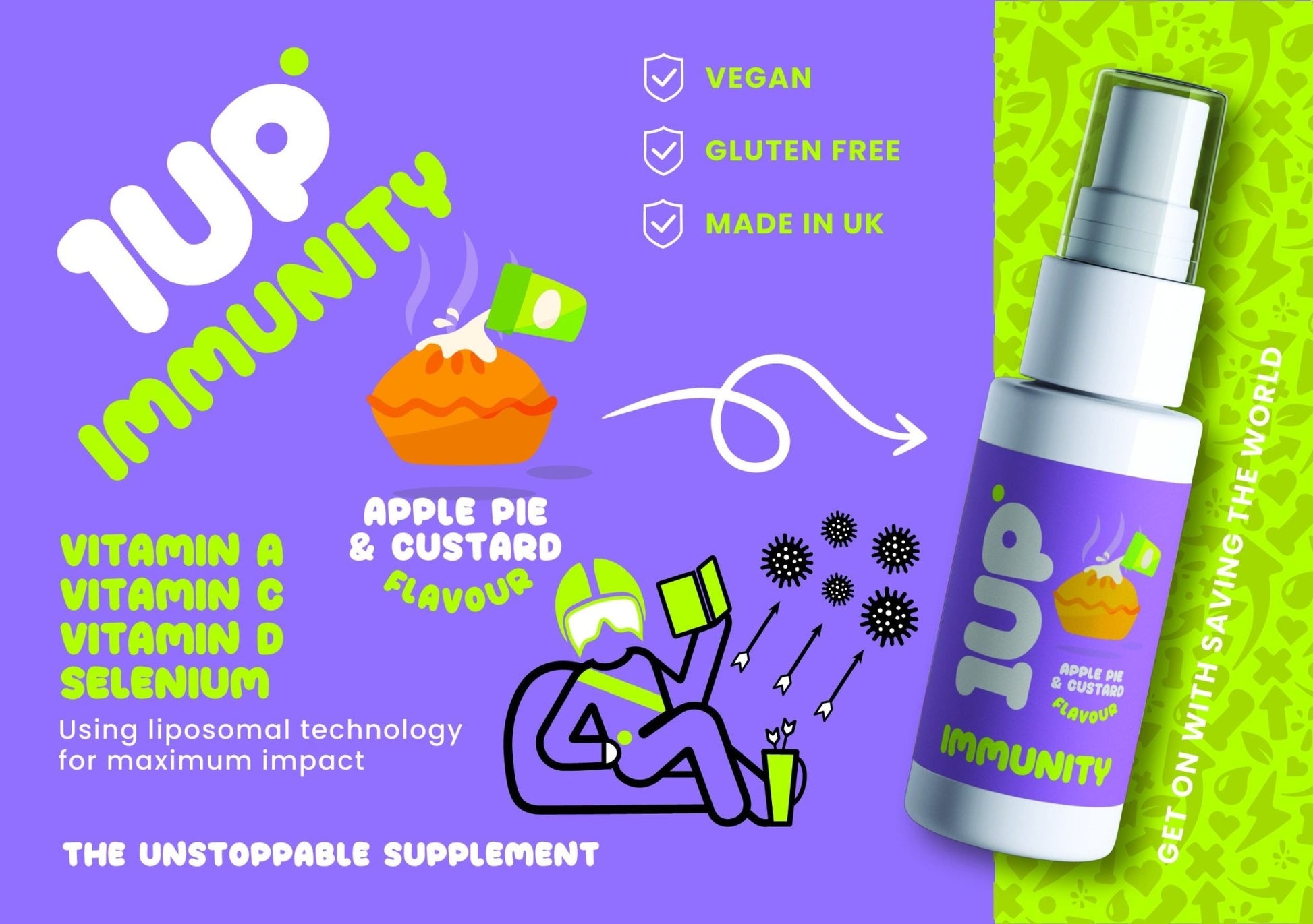1UP Immunity Liposomal Vitamin Spray A, C and D3 | Apple Pie & Custard Flavour by 1UP Life