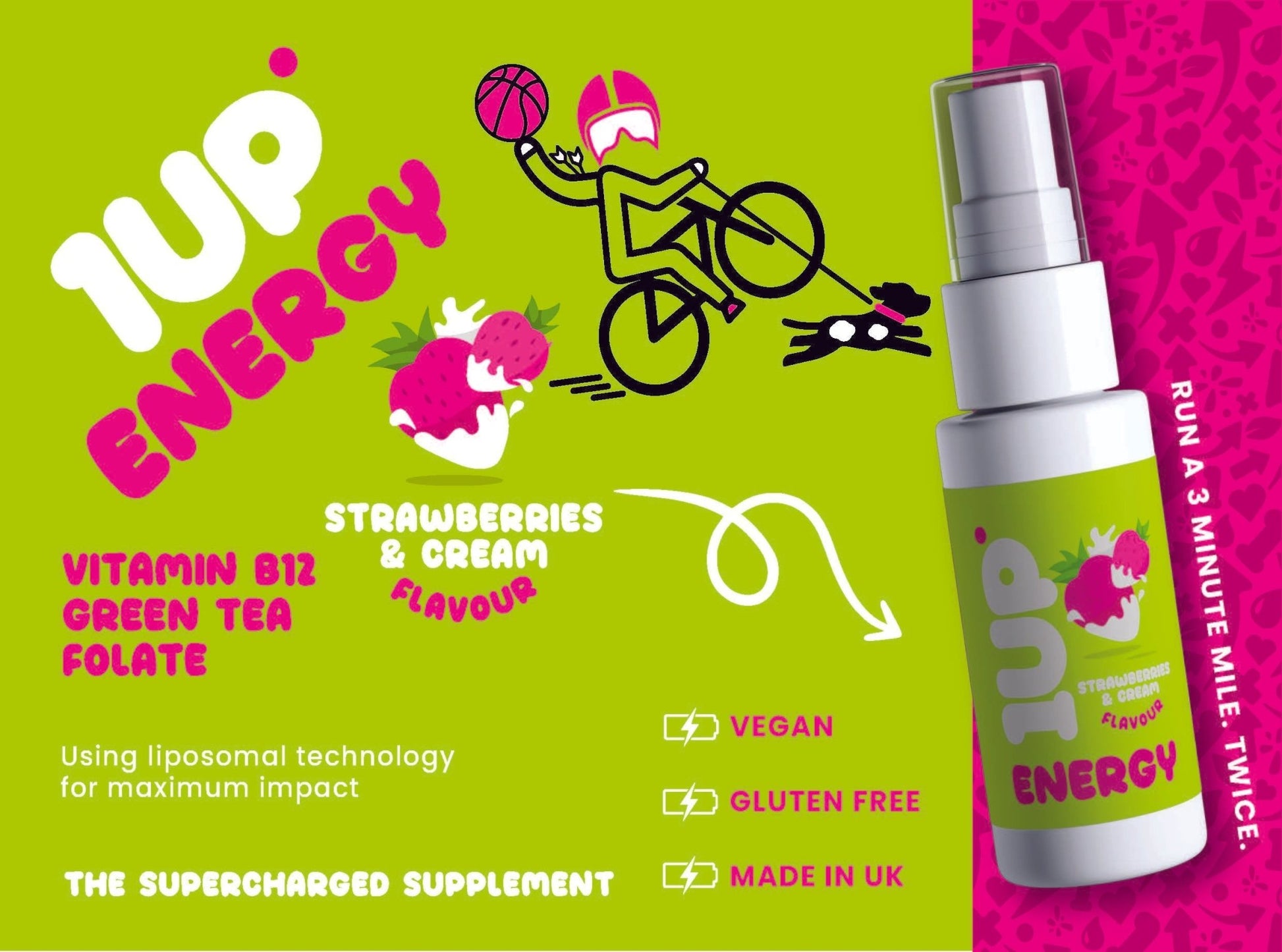 1UP Energy Liposomal Vitamin Spray B12, Green Tea and Folate | Strawberries and Cream Flavour by 1UP Life