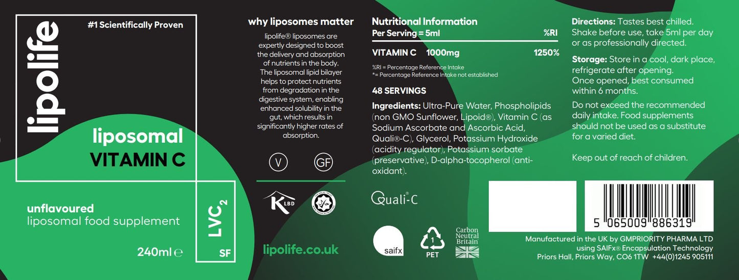 LVC2 Liposomal Vitamin C (SF) 240ml – Lipolife (DOUBLE PACK) by Lipolife