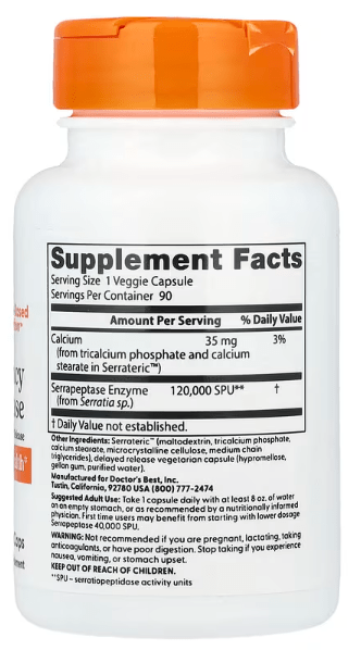High Potency Serrapeptase 120,000 SPU, 90 Capsules - Doctor's Best by Doctor's Best
