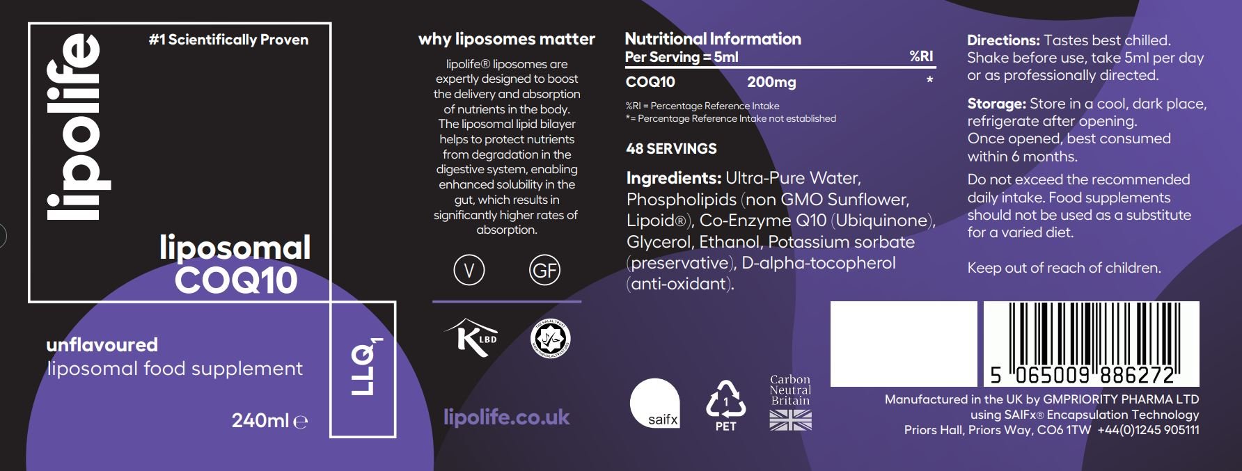 LLQ1 Liposomal COQ10, 240ml - Lipolife by Lipolife