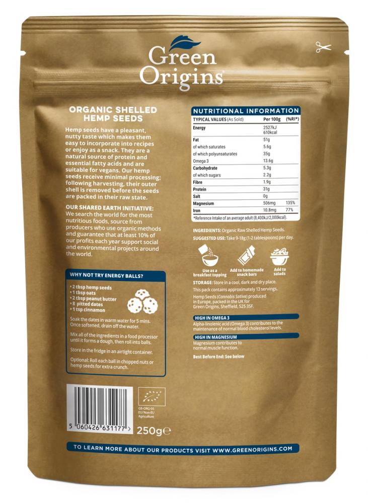 Green Origins  Organic Shelled Hemp Seeds 250g