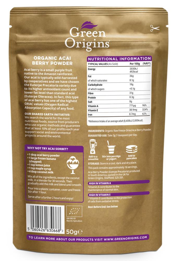 Green Origins  Organic Acai Berry Powder 50g