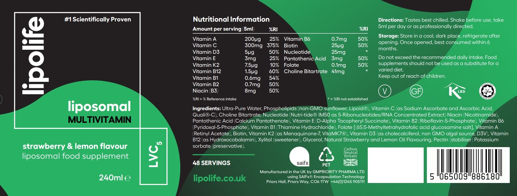 LVC5 – Liposomal Multivitamin 240ml – Strawberry & Lemon – lipolife DOUBLE PACK by Lipolife