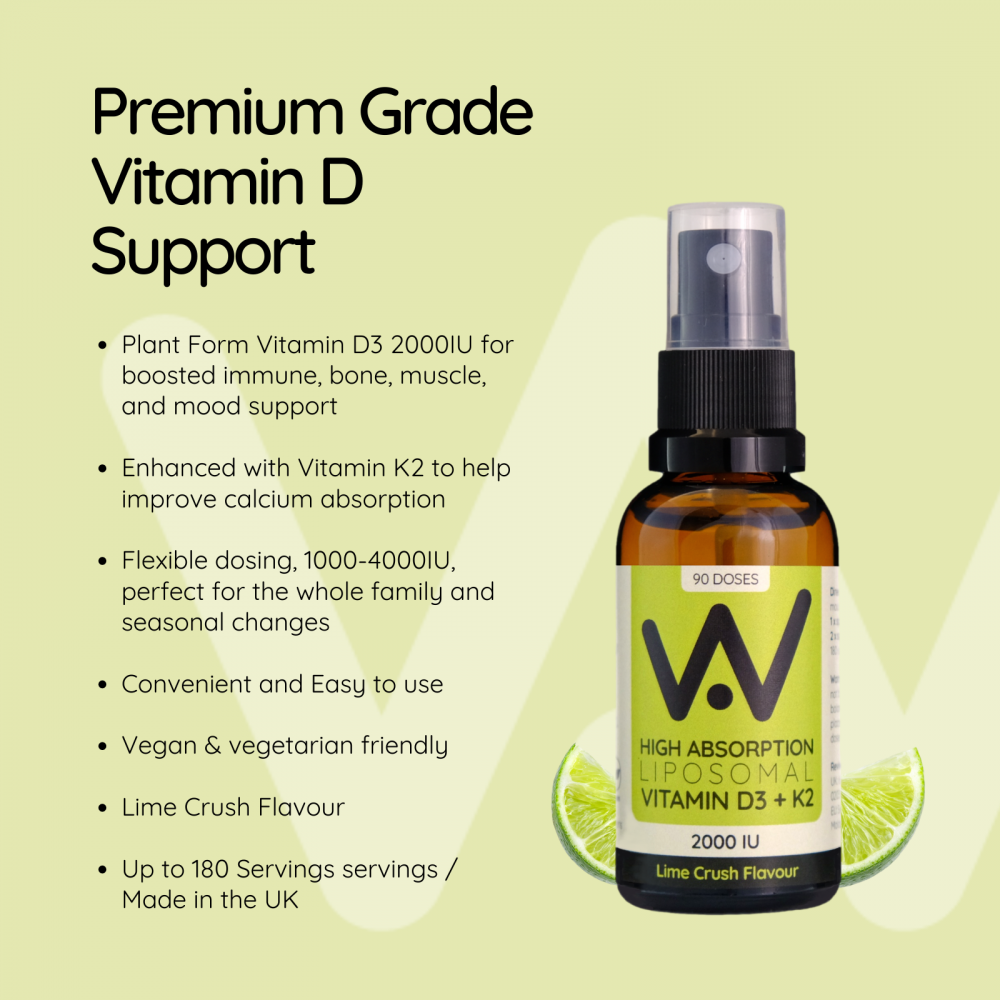 Well.Actually.  High Absorption Liposomal Vitamin D3 + K2 1000-3000IU Oral Spray Lime Crush 25ml