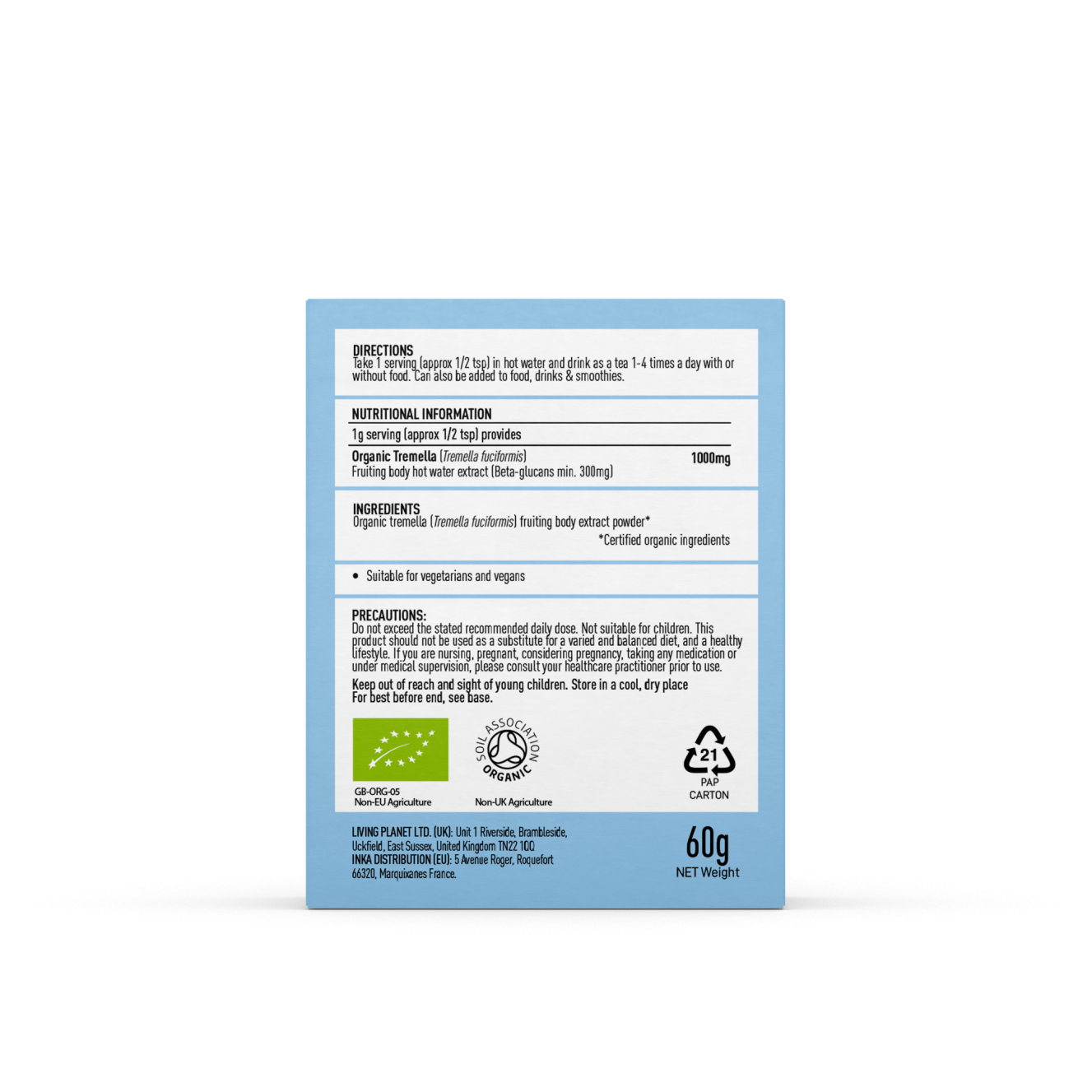 Mushrooms For Life  Organic Tremella 60g Powder