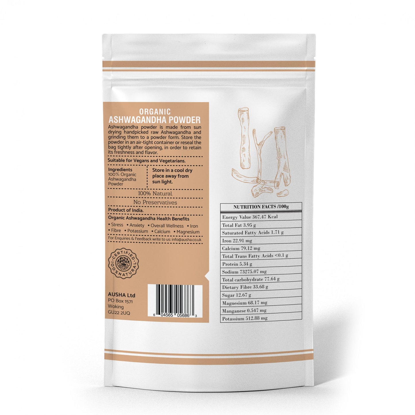 Ausha  Organic Ashwagandha Powder 100g