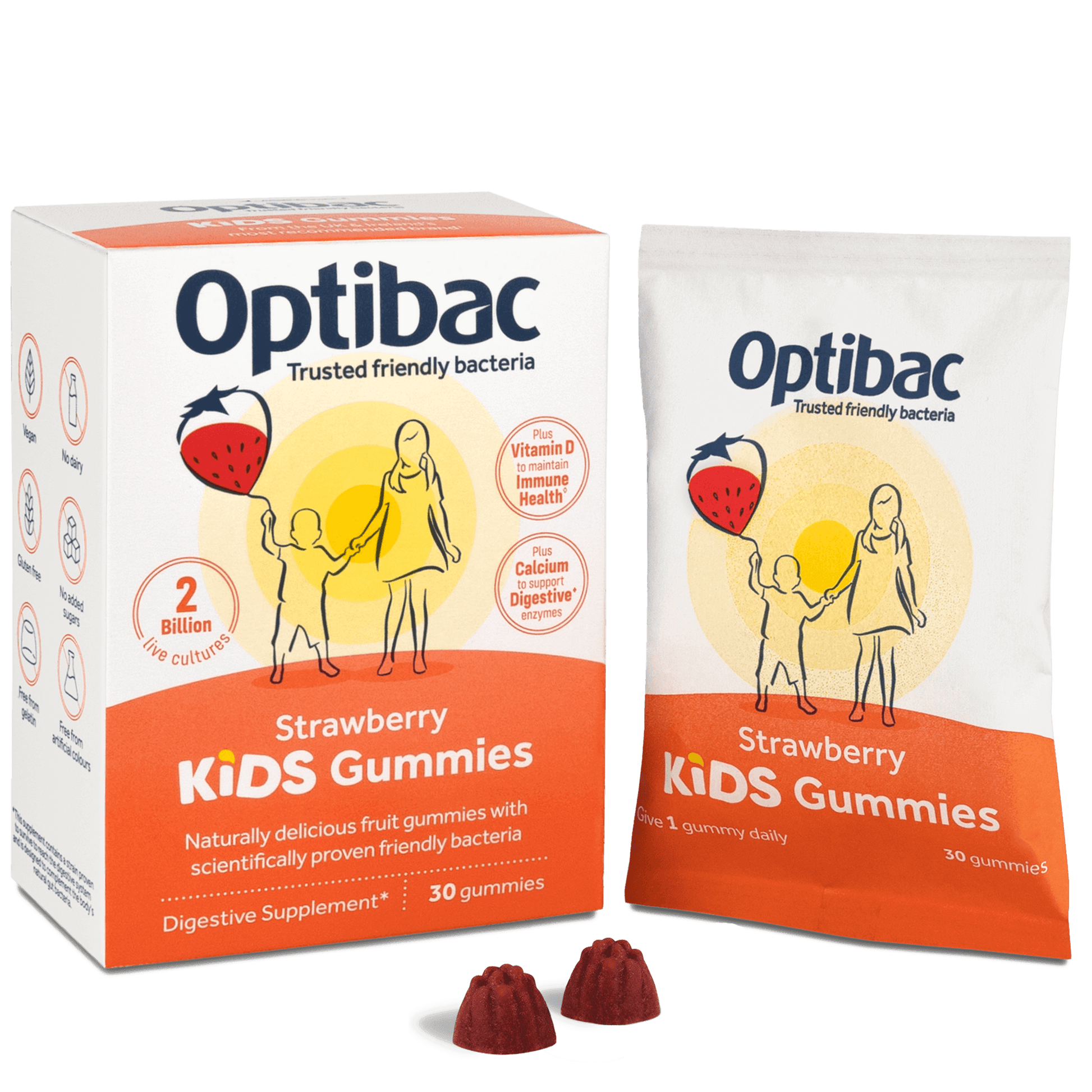 Kids Probiotics + Immune Support, 30 strawberry gummies - OptiBac by OptiBac