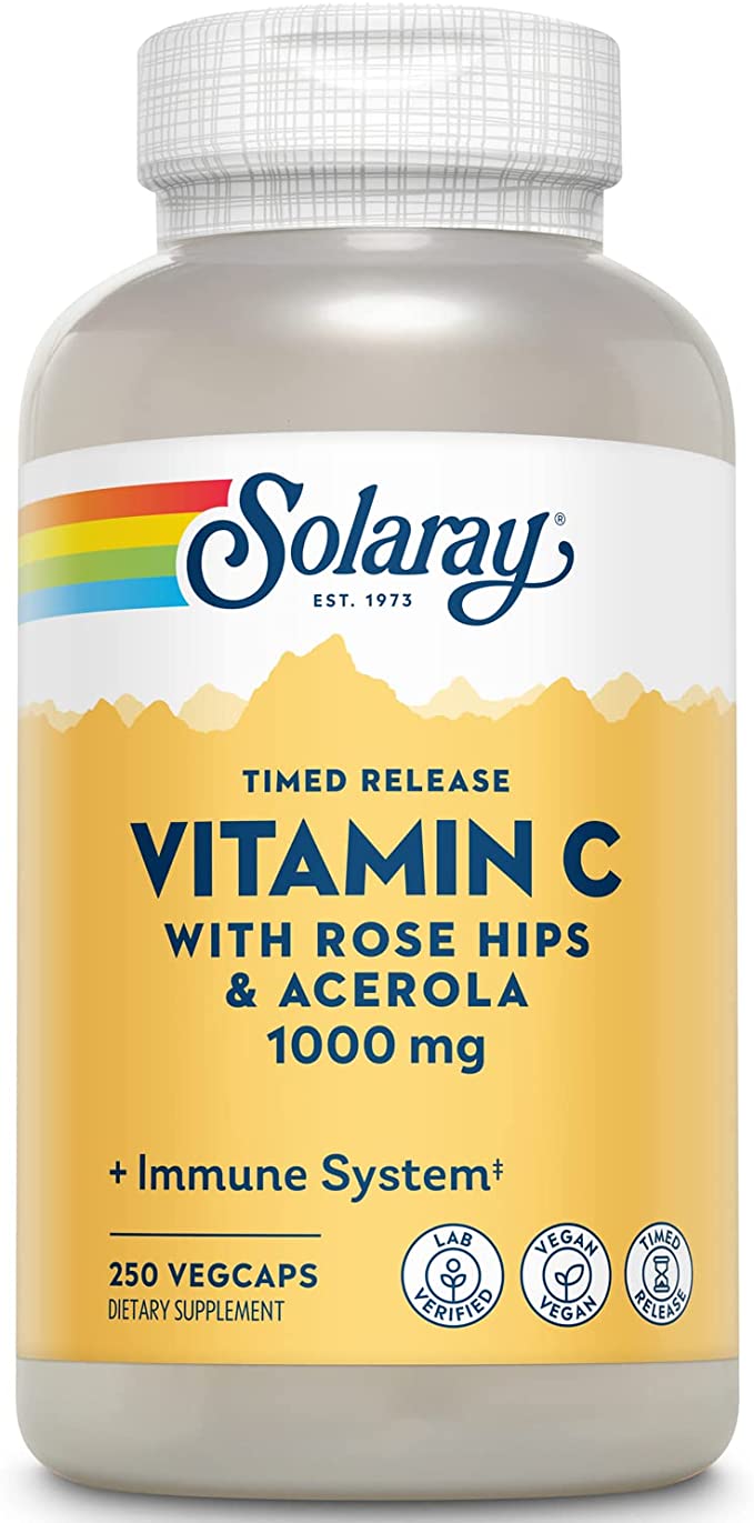 Vitamin C Rose Hips & Acerola 1000mg, TR 250 Veg Caps - Solaray by Solaray