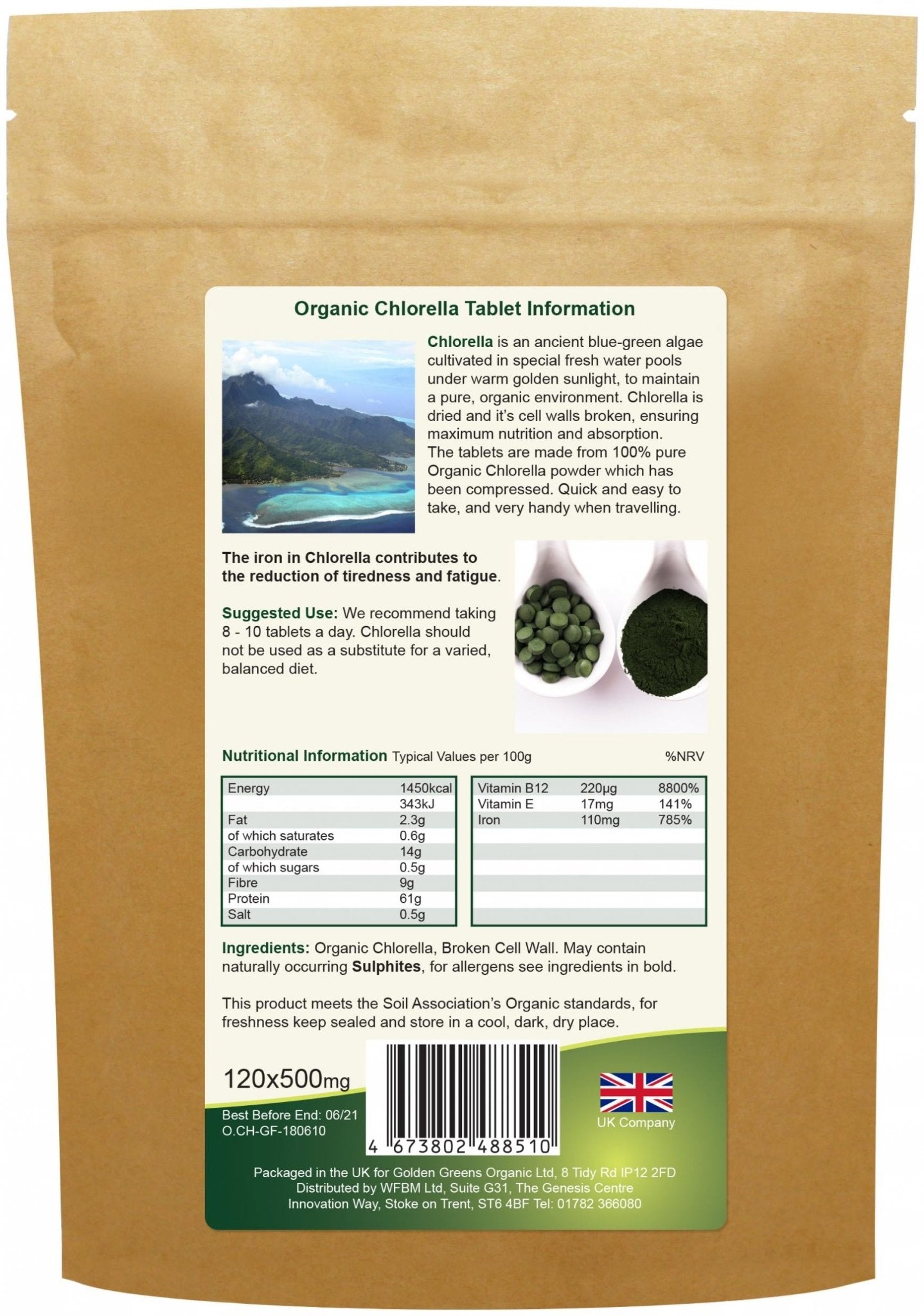 Golden Greens (Greens Organic) Organic Chlorella Tablets 120's by Golden Greens (Greens Organic)