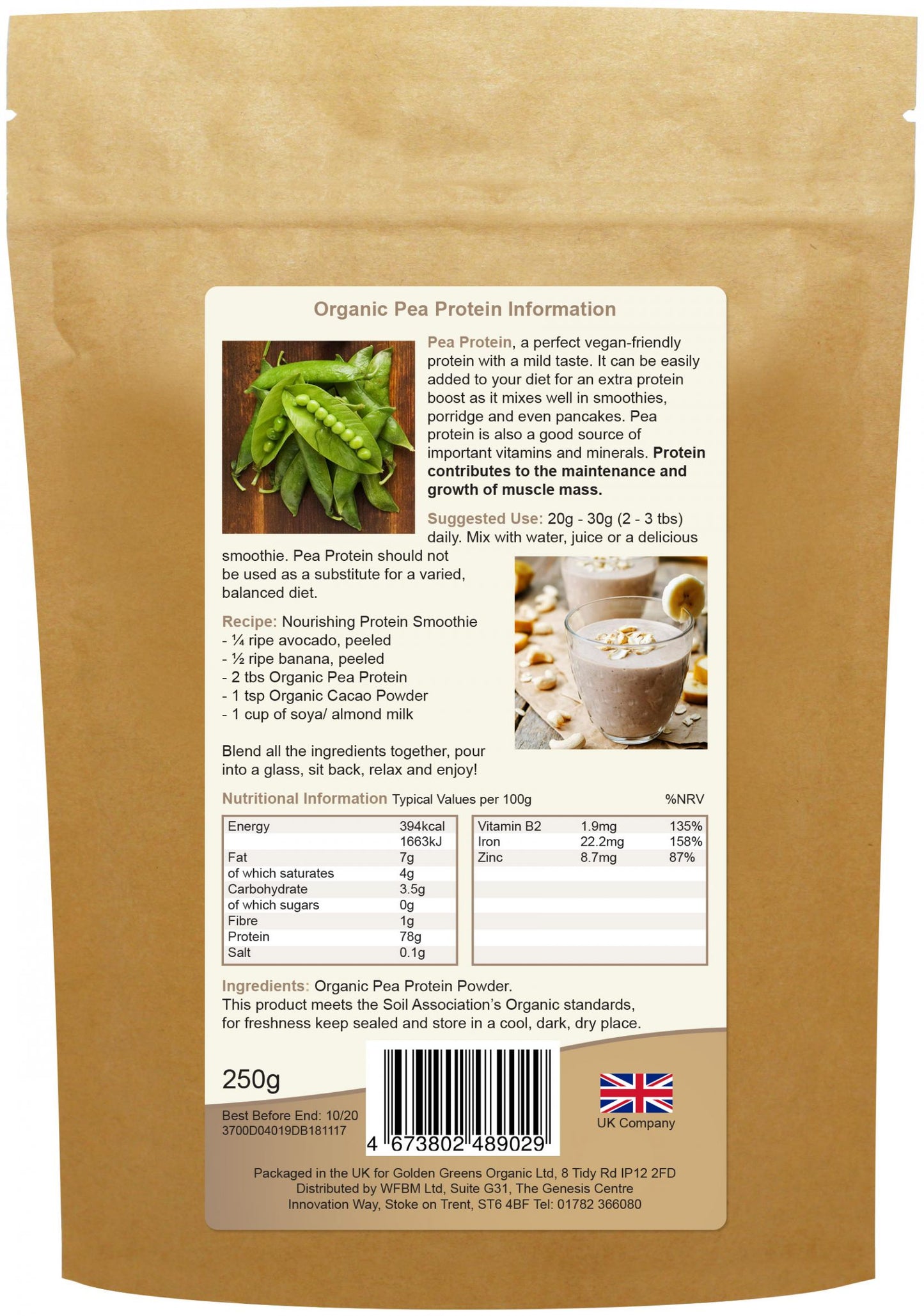 Golden Greens (Greens Organic)  Organic Pea Protein 250g