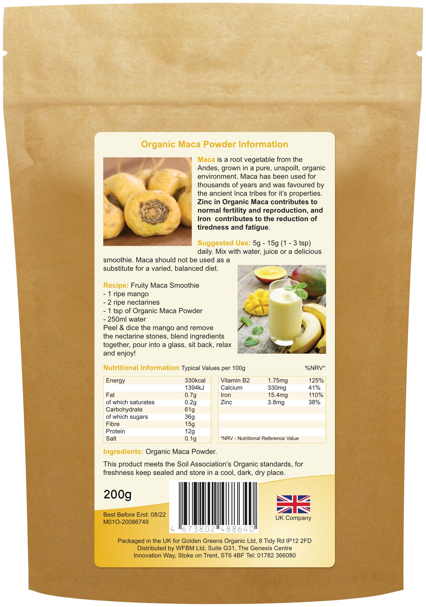 Golden Greens (Greens Organic)  Organic Maca Powder 200g