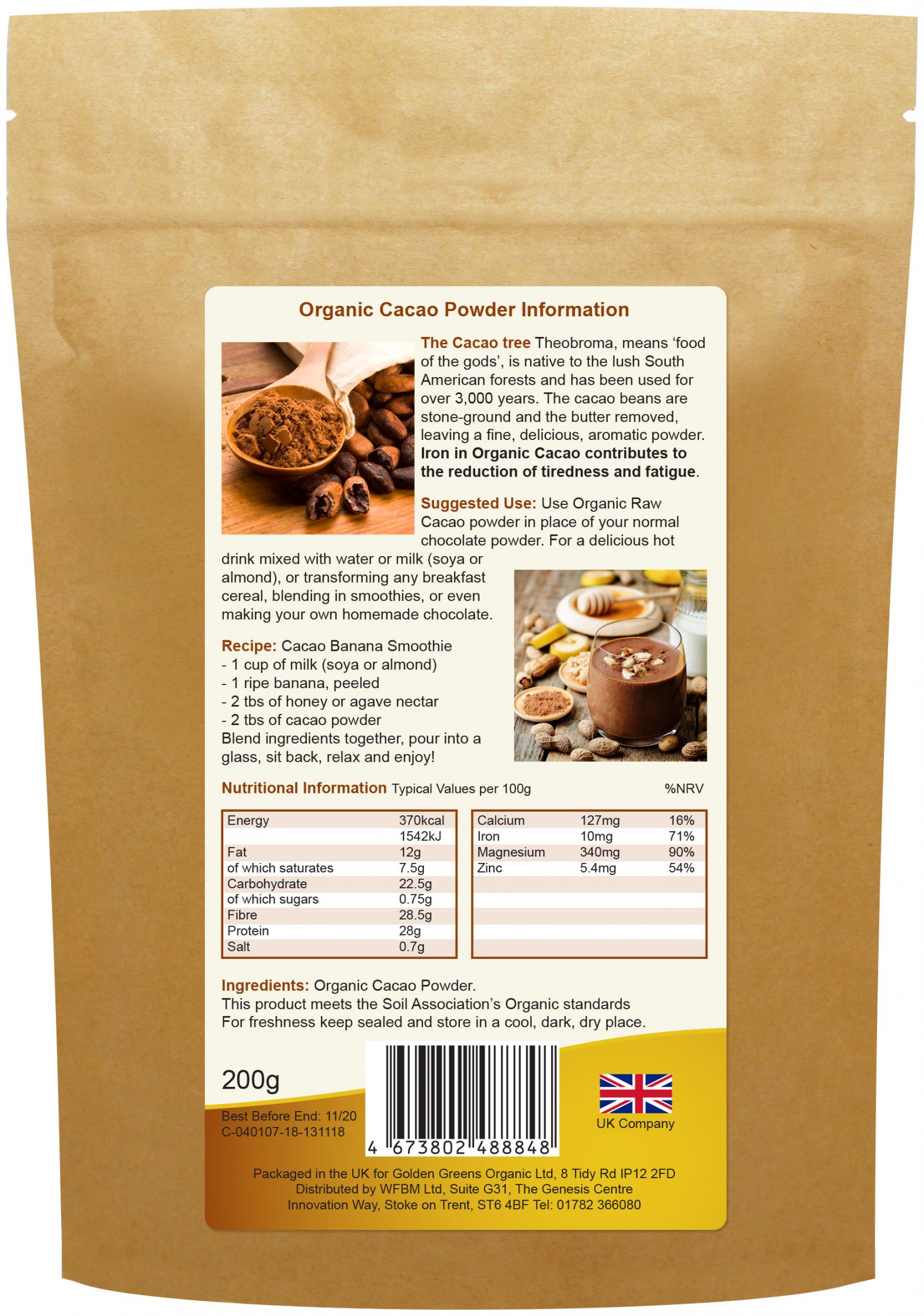 Golden Greens (Greens Organic) Organic Raw Cacao Powder 200g by Golden Greens (Greens Organic)