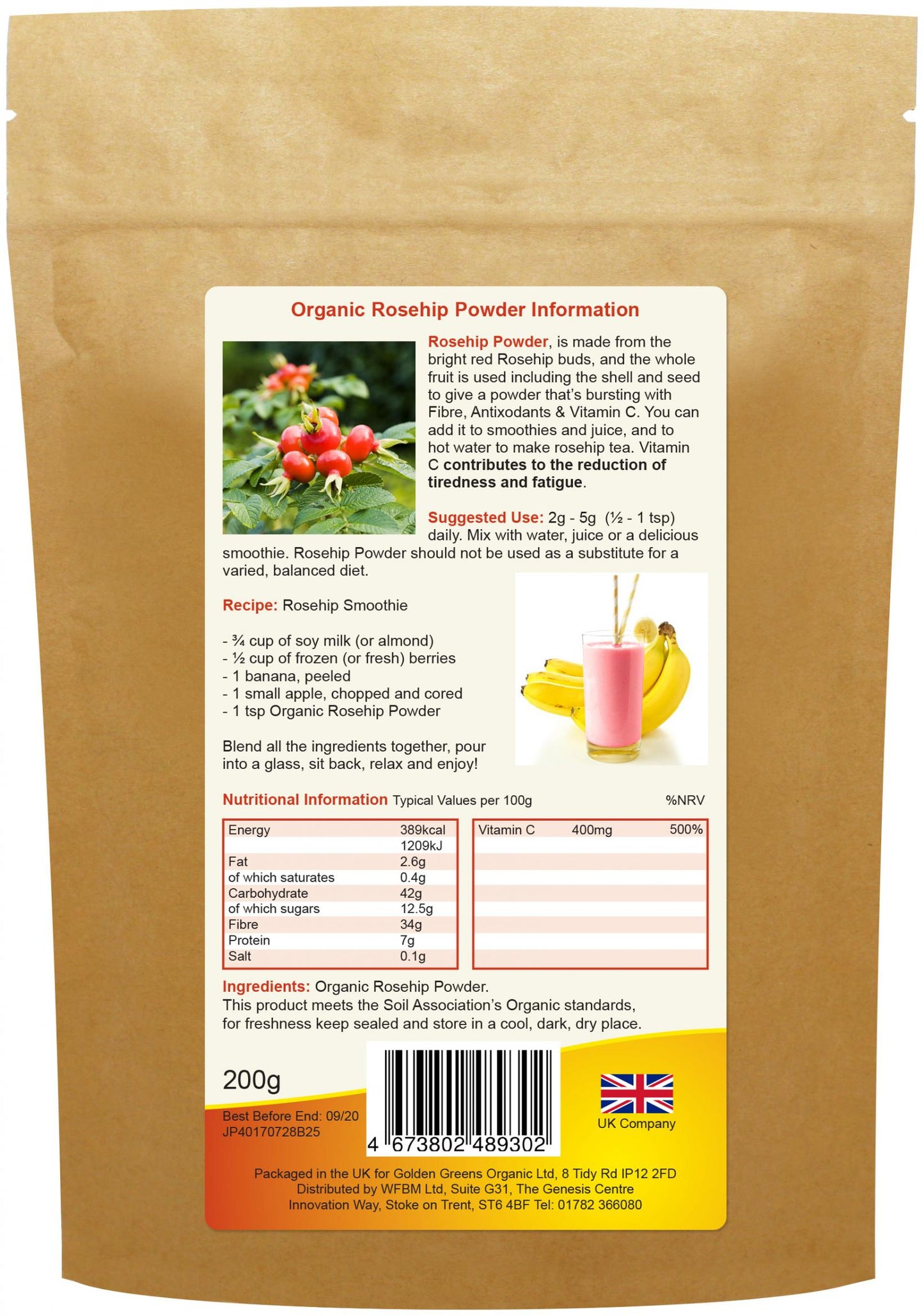 Golden Greens (Greens Organic)  Organic Rosehip Powder 200g