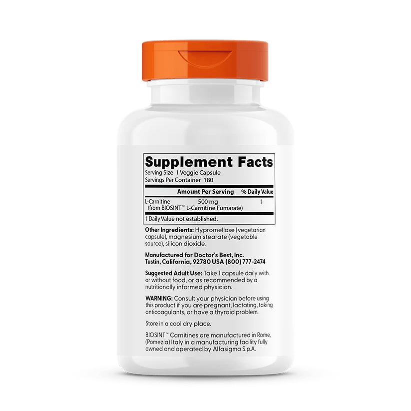 L - Carnitine Fumarate with Biosint Carnitines 855mg, 180 Capsules - Doctor's Best by Doctor's Best
