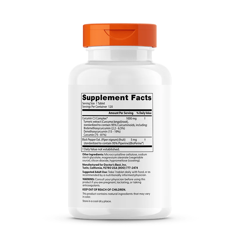 High Absorption Curcumin with C3 Complex &amp; BioPerine 1000mg, 120 Tablets Doctors Best by Doctor's Best