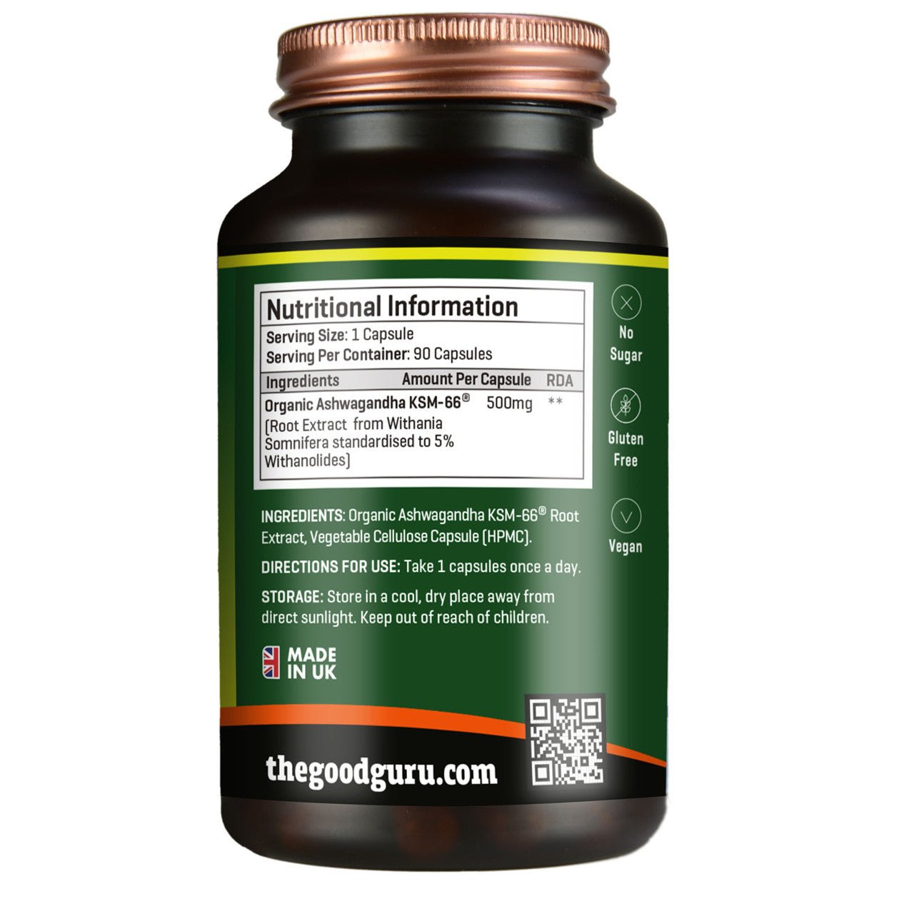 Organic Ashwagandha KSM66 (90 capsules) - The Good Guru by The Good Guru