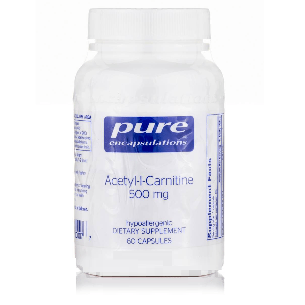 Acetyl - L - Carnitine 500mg, 60 Capsules - Pure Encapsulations by Pure Encapsulations