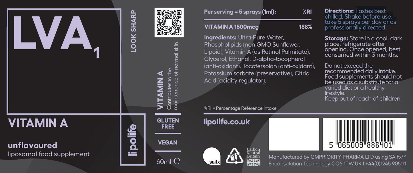 LVA1 Liposomal Vitamin A, 60ml - Lipolife by Lipolife