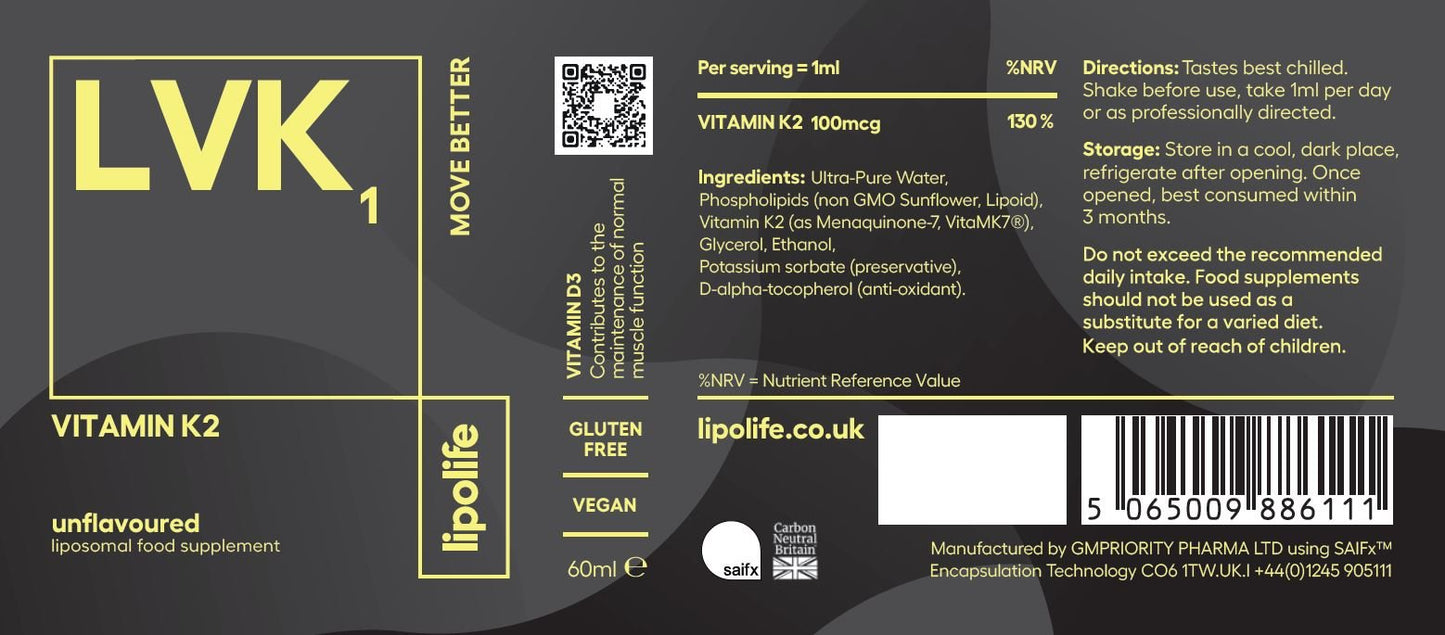 LVK1 - Liposomal Vitamin K2 - 60ml - lipolife by Lipolife