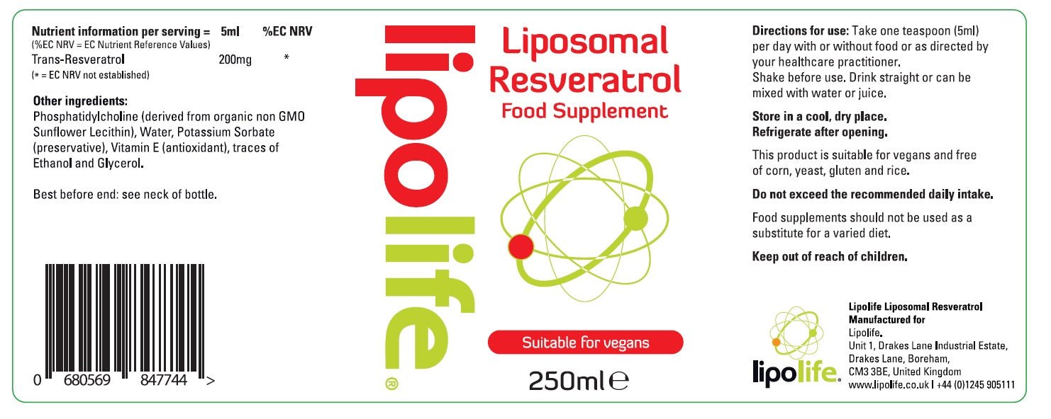 LLR1 Liposomal Resveratrol 240ml - Lipolife by Lipolife