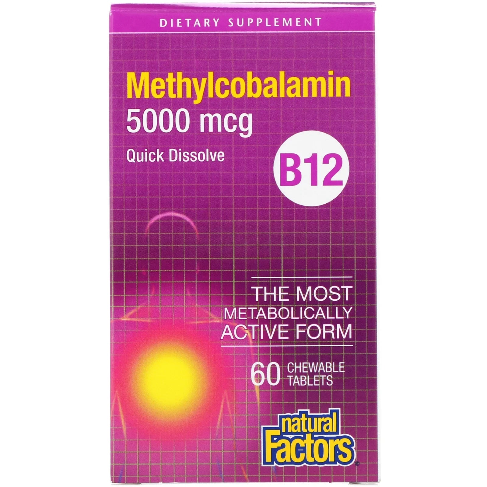 B12, Methylcobalamin, 5000 mcg, 60 Chewable Tablets Natural Factors by Natural Factors