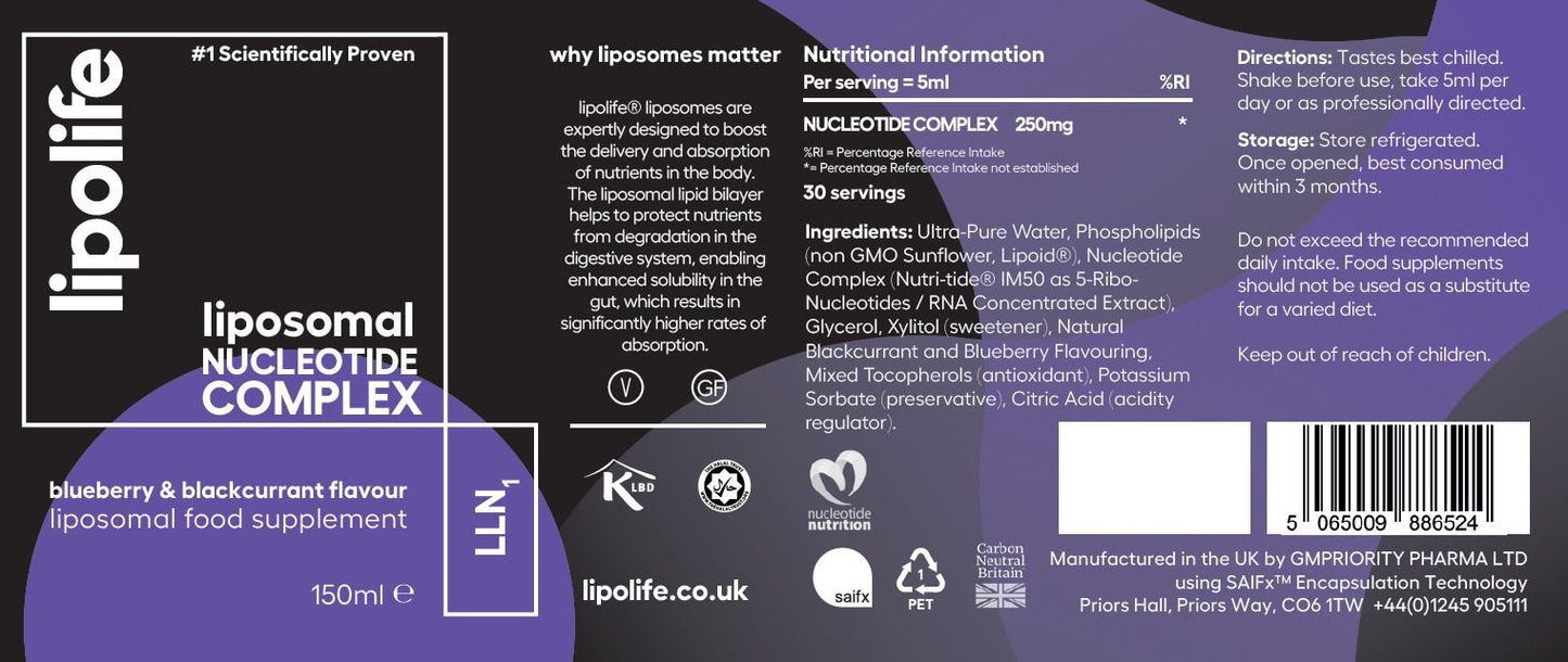 LLN1 Liposomal Nucleotide Complex 150ml liquid (Blueberry & Blackcurrant flavour) – lipolife by Lipolife