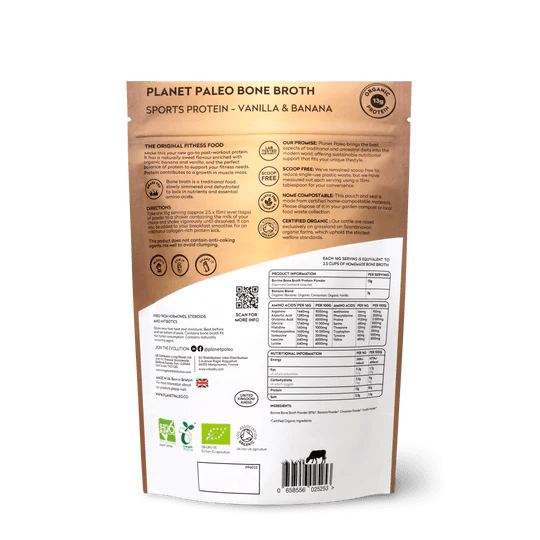 Organic Bone Broth Protein Powder Vanilla and Banana 480g Planet Paleo by Planet Paleo