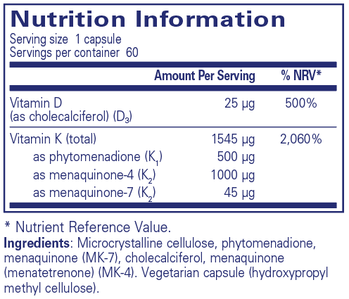 Pure Encapsulations  Vitamin K with D3 - 60 Capsules
